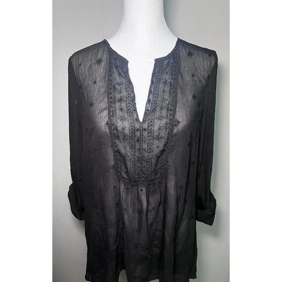 WHITE HOUSE BLACK MARKET Sheer Black Tunic Blouse Women’s Size 4 casual relaxed - Picture 2 of 7